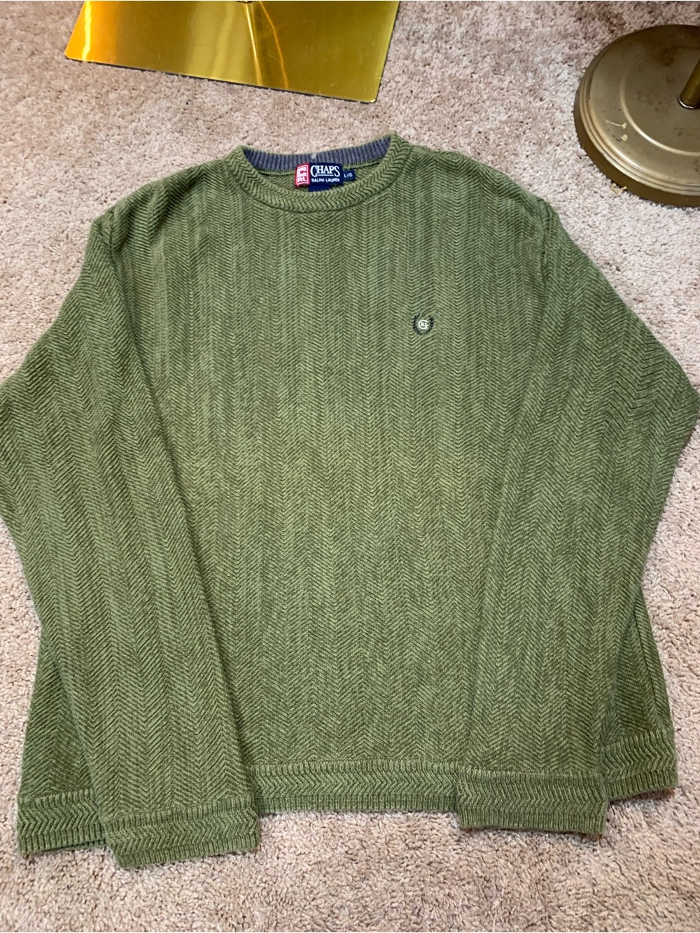 Ralph Lauren Olive Green Herringbone Crewneck Sweater